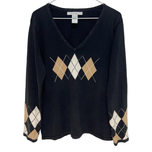 1126 Geoffrey Beene Sport Argyle V-Neck Stretchy Long Sleeve Sweater - Picture 1 of 1